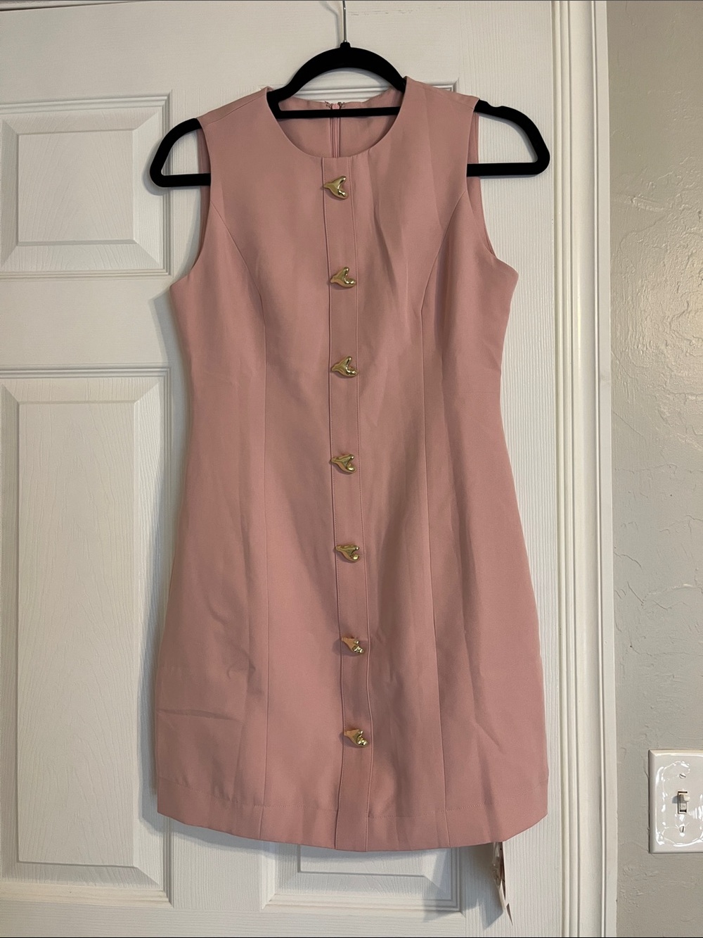 Round Neck Metallic Heart Button Sleeveless Mini Dress - Picture 3 of 6